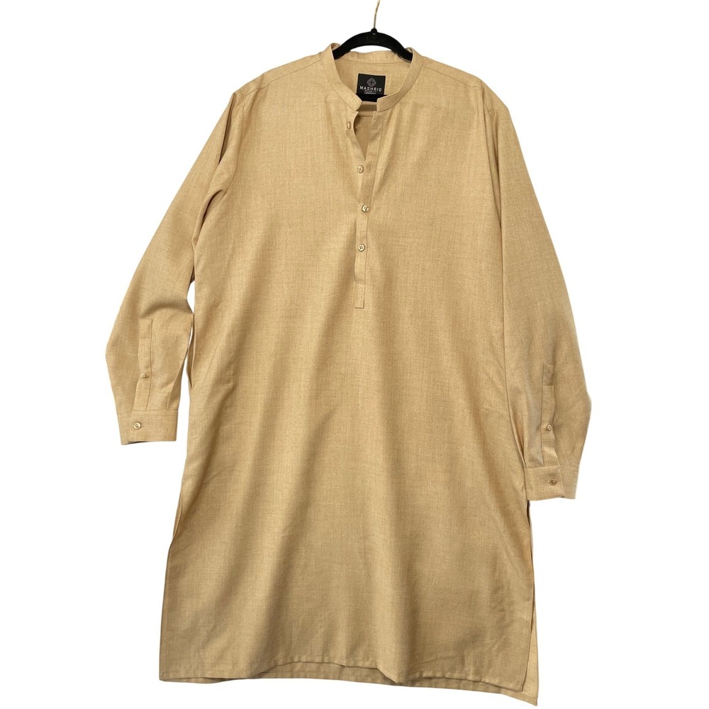 Mashriq Kurta Thobe Mens Large Tan Cambridge Original Fit Long‎ Sleeve Blended
